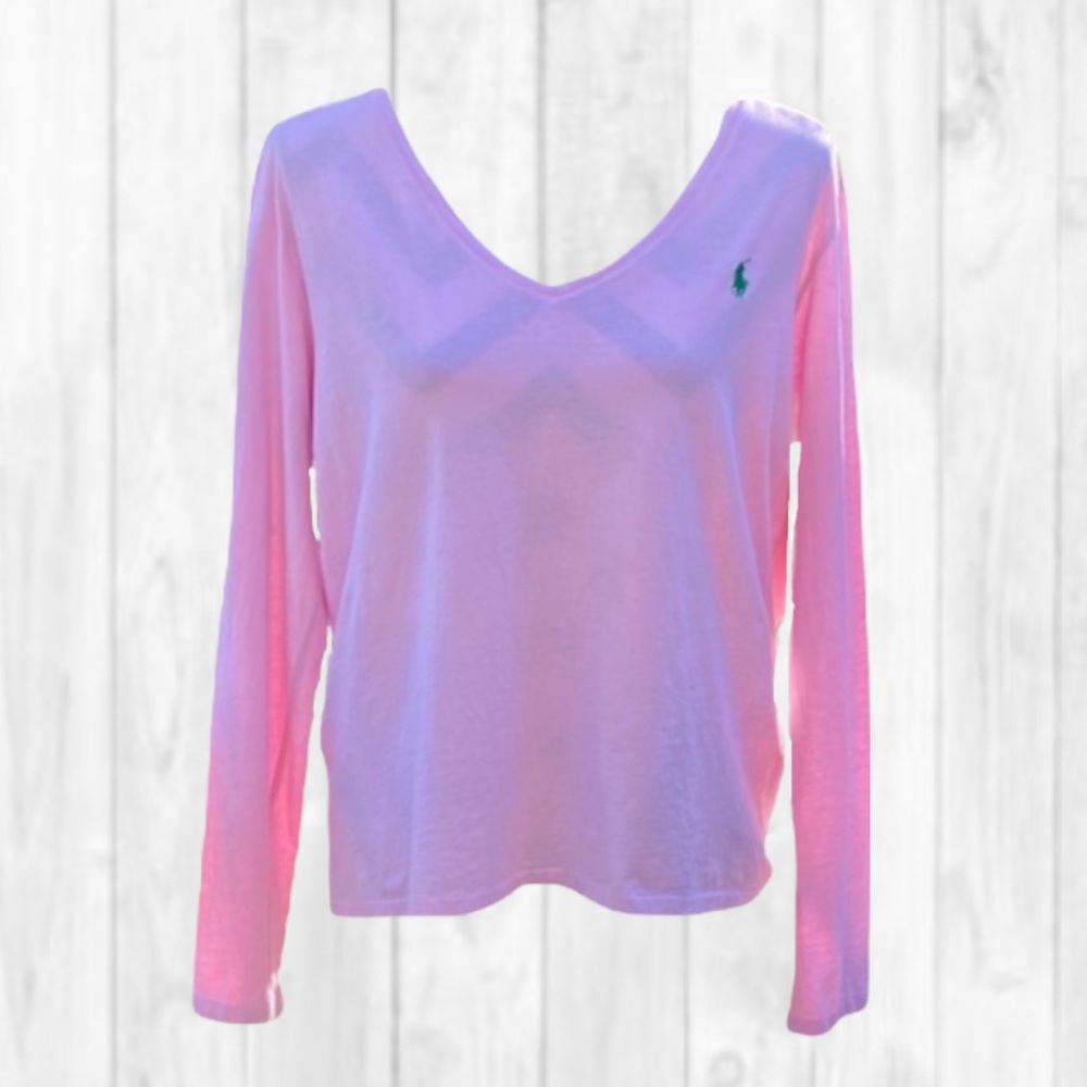 Polo Ralph Lauren Women’s Pink Long Sleeve V-Neck Tee (XL)